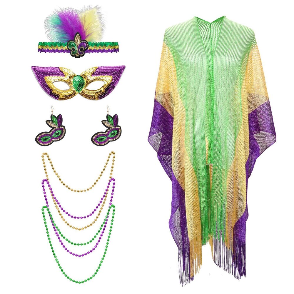 4934 Mardi Gras Shawl Scarf Costume Accessoriess Set For Women: